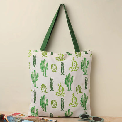 Cute Cactus Art Cotton Canvas Tote