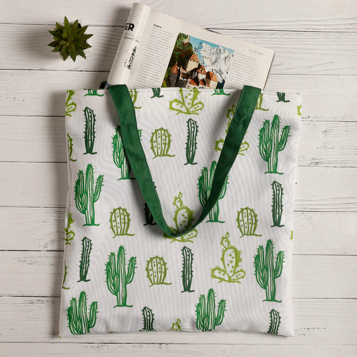 Cute Cactus Art Cotton Canvas Tote