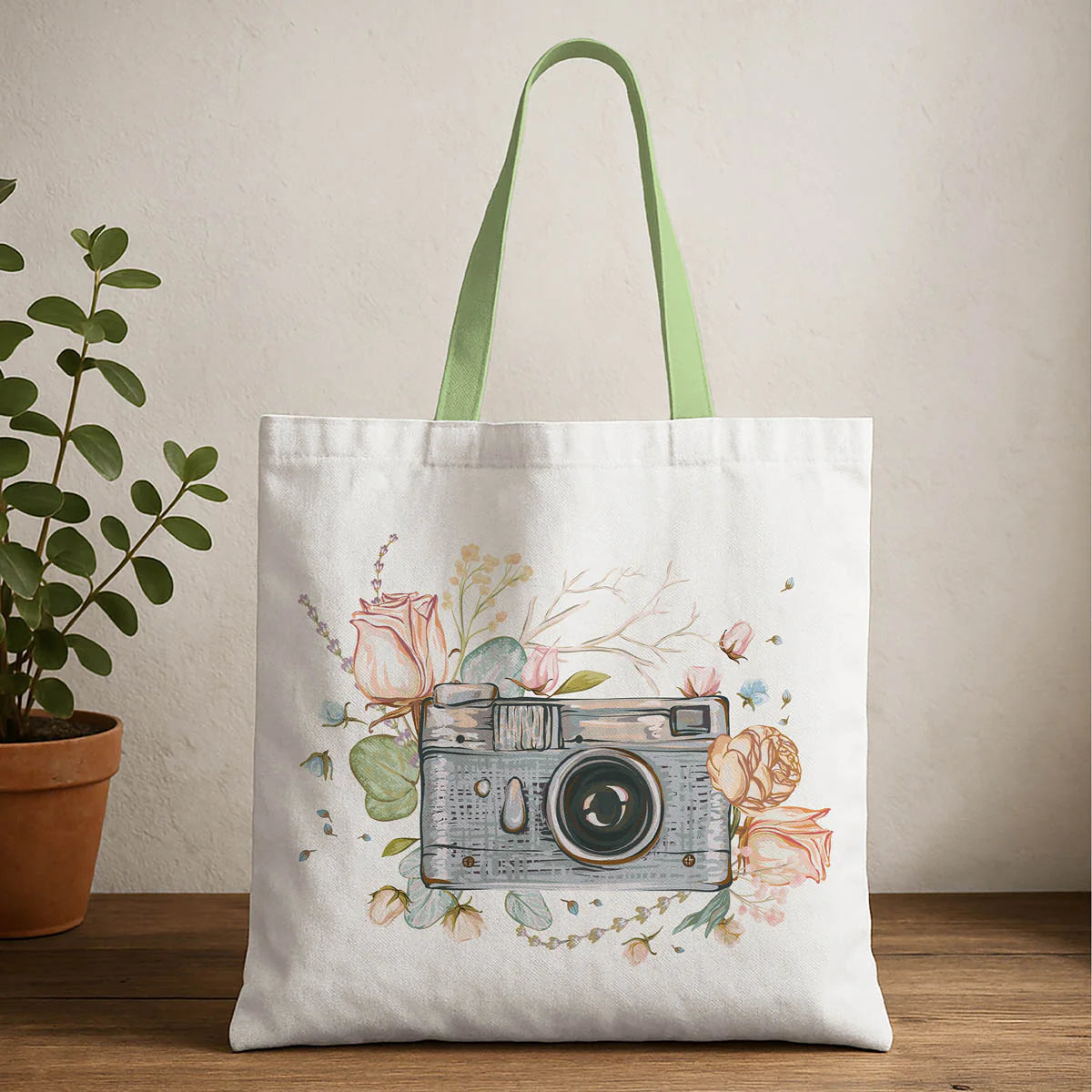 Vintage Camera Art Canvas Tote