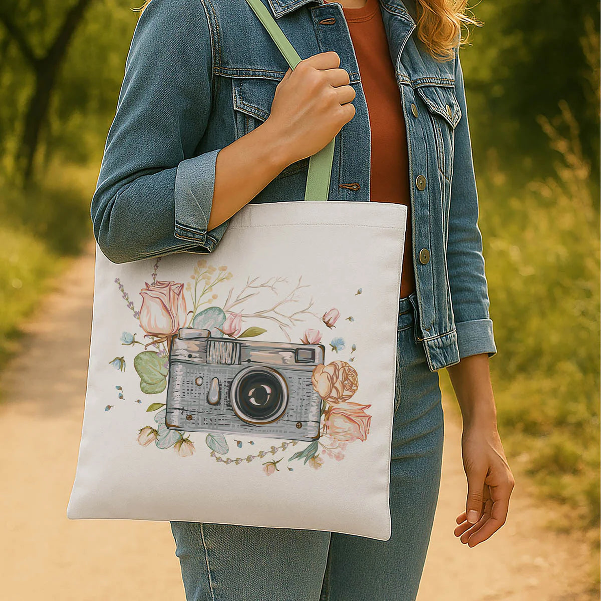 Vintage Camera Art Canvas Tote