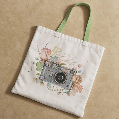 Vintage Camera Art Canvas Tote