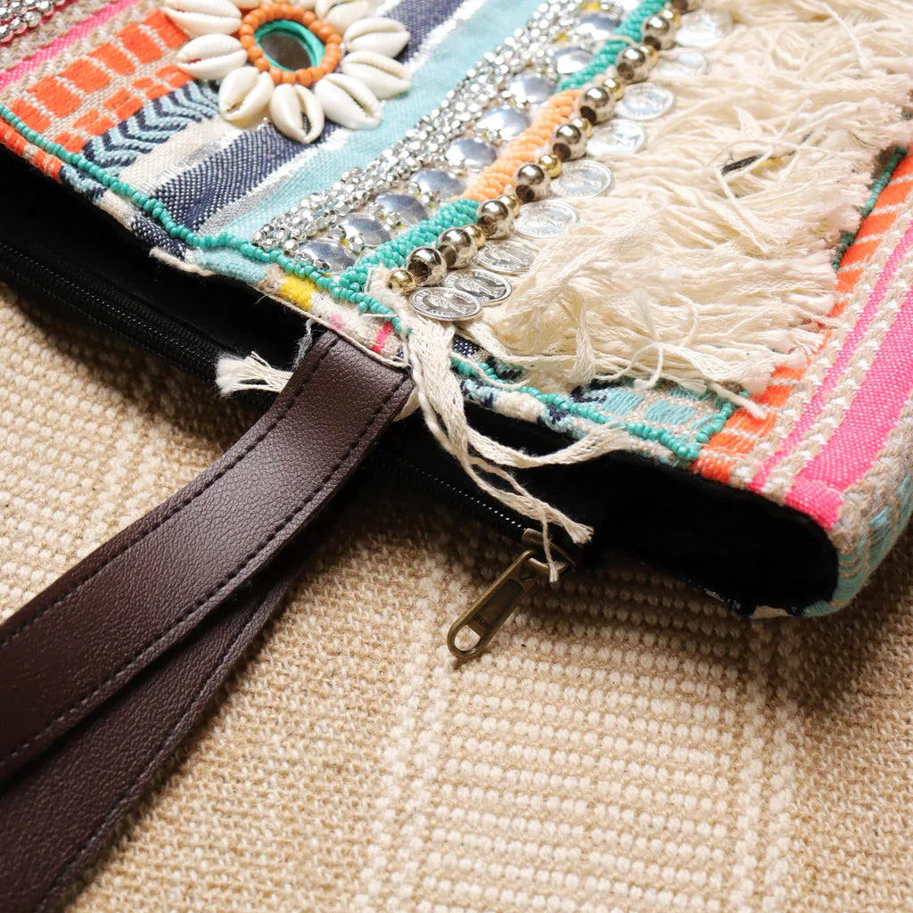 Multi Striped Fringed Tote