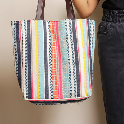 Multi Striped Fringed Tote