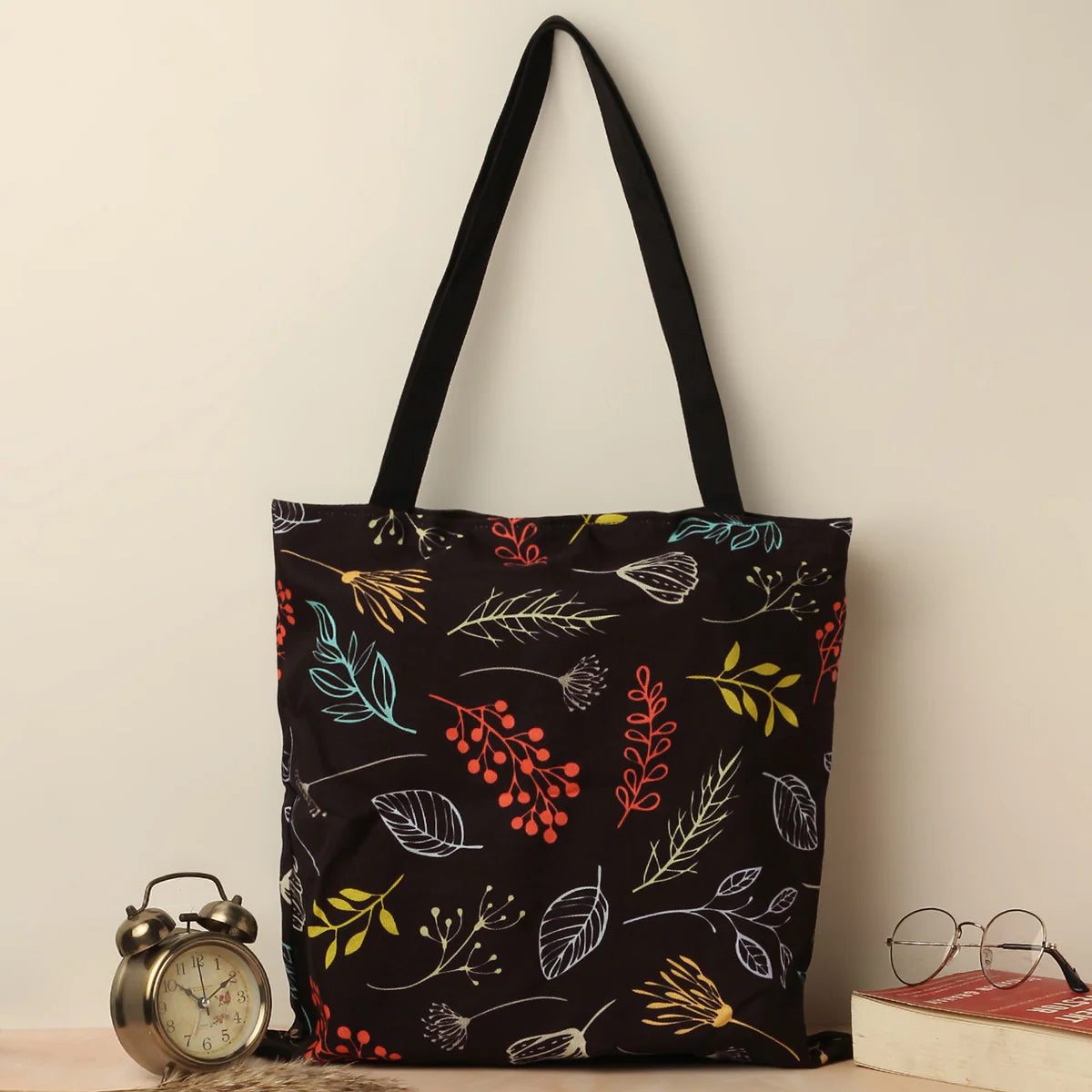 Christmas Leaves Cotton Canvas Tote