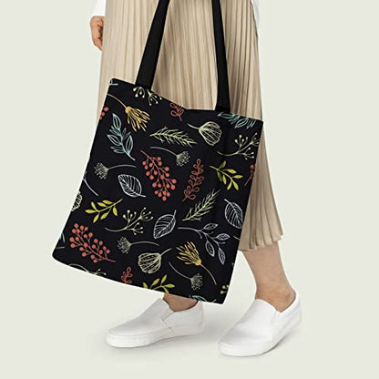 Christmas Leaves Cotton Canvas Tote