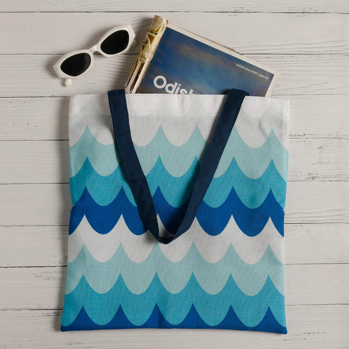 Ocean Waves Cotton Canvas Tote