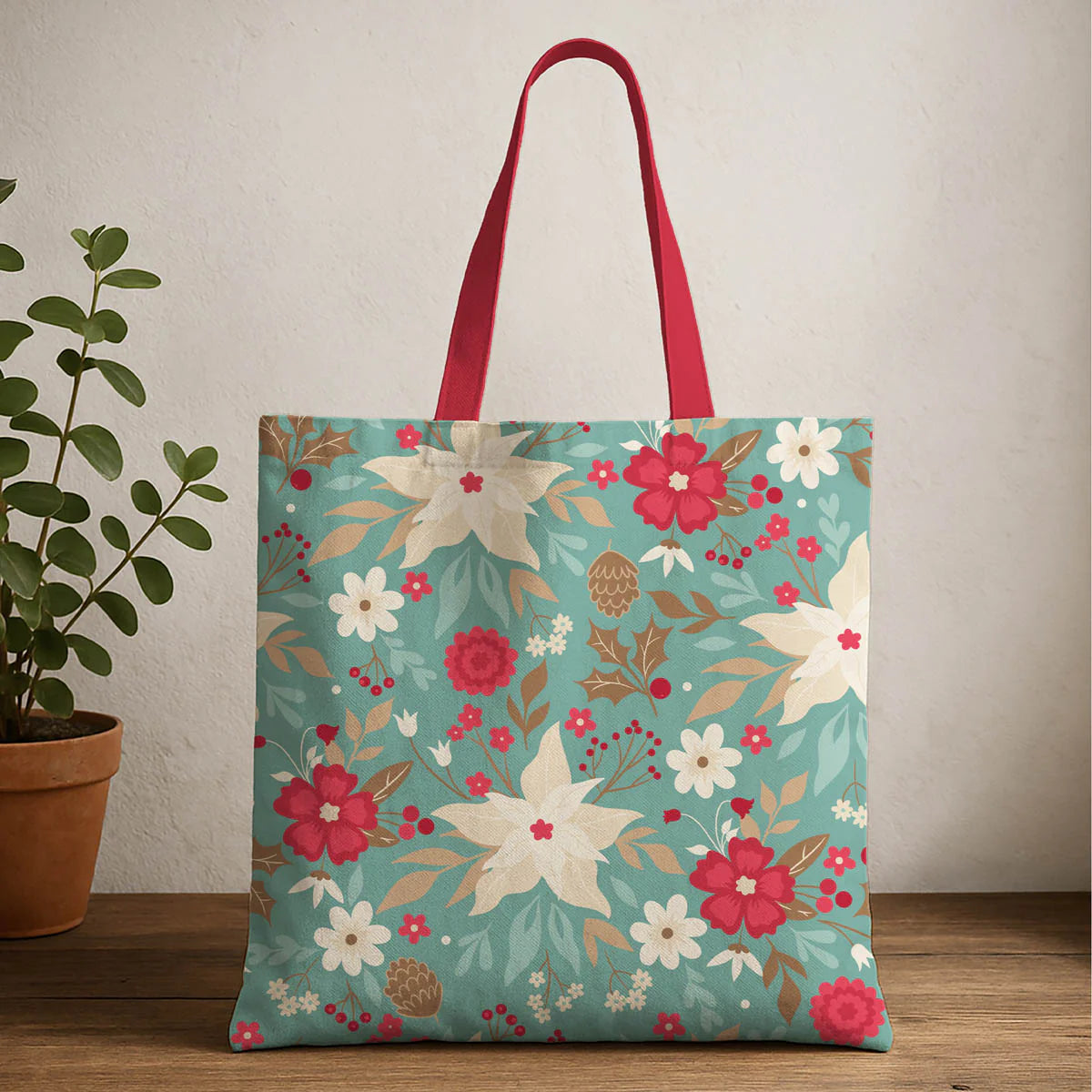 Spring Floral Cotton Canvas Tote
